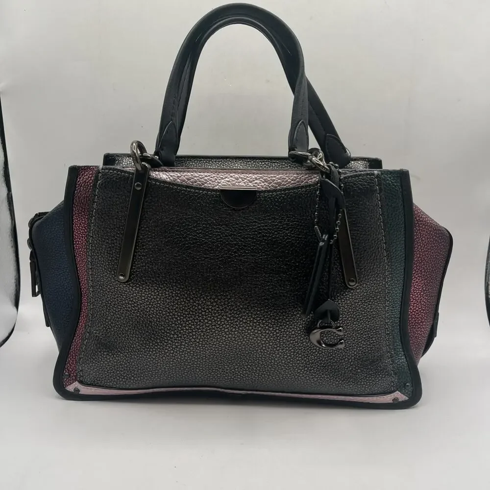 Coach 38841 Dreamer Satchel Leather Pebbled Colorblock Purse Multicolor Metallic